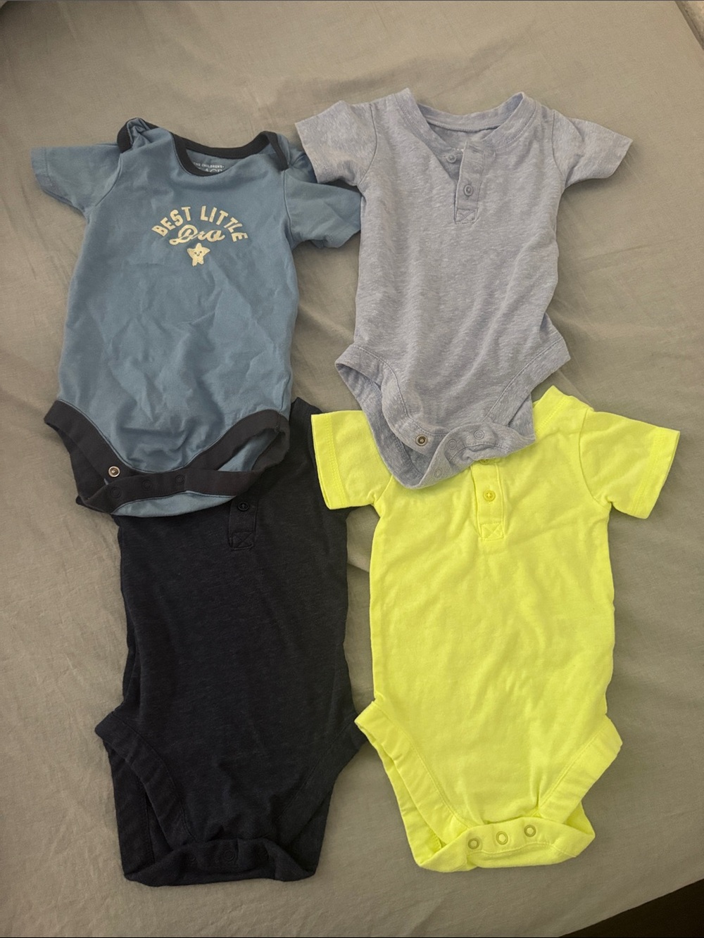 Baby Short Sleeve One-Piece Bodysuits - Blue, Light Gray, Black, Neon Yellow